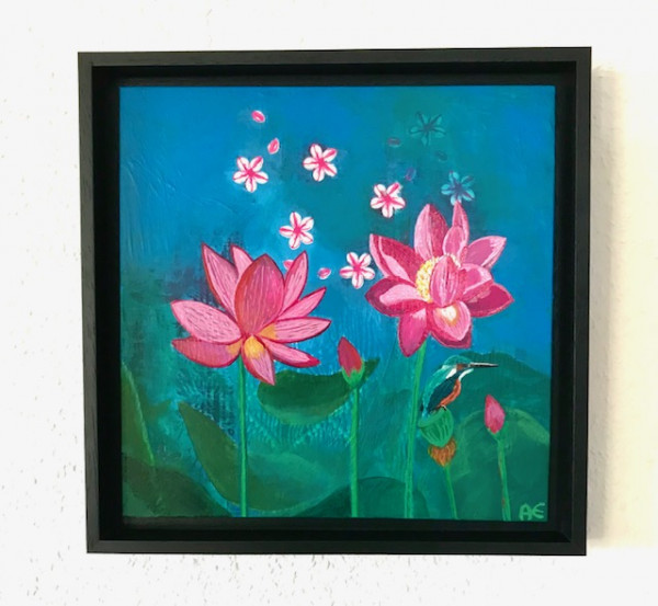 Lotus paradise painting - Original painting in wooden frame
