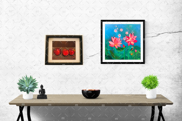 Stillleben Äpfel Painting in wooden frame - Original