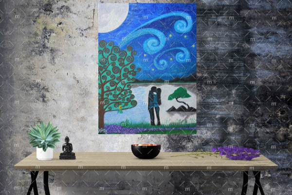 Loving couple painting - print on stretched canvas